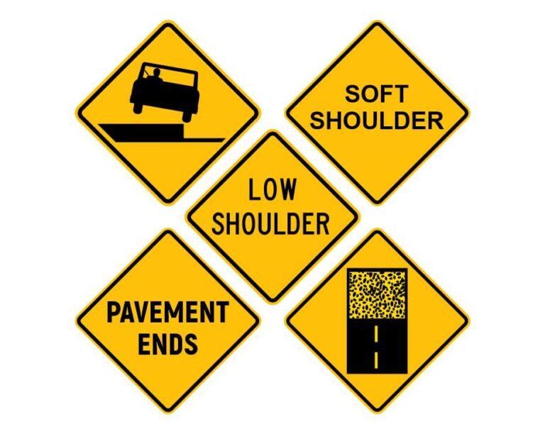 Shoulder Drop Off, Soft Shoulder, Pavement Ends Дорожные знаки США